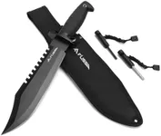 FLISSA Survival Hunting Knife with Sheath, 15-inch Fixed Blade Tactical Bowie Knife with Sharpener & Fire Starter for Camping, Outdoor, Bushcraft