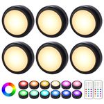 Puck Lights, 6 Pack Cadrim Halloween 13 Colors Changeable LED Puck lightings Battery Powered Dimmable Under Cabinet Lights, Under Counter Lights with 2 Remote Controls, Black