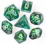 Cusdie 7-Die DND Dice, Polyhedral Dice Set Filled with Eyeball, for Role Playing Game Dungeons and Dragons D&D Dice MTG Pathfinder (Green Eye)