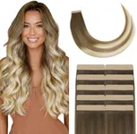 GOO GOO Tape in Hair Extensions Human Hair, 3/8/613 Walnut Brown to Ash Brown and Bleach Blonde, 4cm Wide Tape, 20inch 20pcs 80g, Real Human Hair, Seamless Tape in, Instant Length&Volume