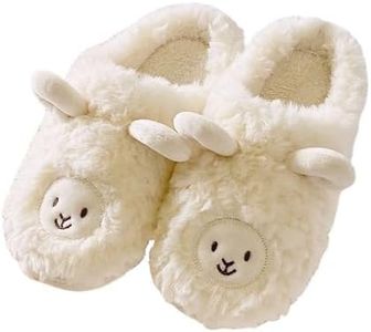 Yoroka Cartoon Fuzzy Slippers Animal Shape Plush Slippers Thick Sole Soft Winter Indoor Slippers for Women and Men, Sheep-white, 7.5-8 Women/7-7.5 Men