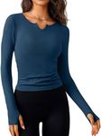 ATTRACO Women Workout Tops Athletic Top Seamless Long Sleeve Compression Tops for Women Dry Fit L Navy