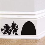 Mouse Decals Mouse Hole Decals for Walls Peel and Stick Wall Decals Stickers Mouse Couple with Their Mouse House Wall Decal Mouse Hole Wall Sticker (9.7" x 4", Black, Set of 2)