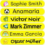 50 Custom Stickers with Name to Mark Objects. Adhesive Waterproof Labels for Kids to tag Their Books, Toys, School Stationery, Lunch Boxes and Much More. Size 2.3 x 0.4 in (Basic Yellow)