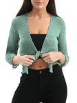 Love My Fashions® Women’s Fish Net Knitted Tie Up Bolero Shrug Top Ladies 3/4 Sleeve One Size Fits All Aqua