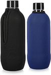 kwmobile Neoprene Cover Compatible with SodaStream Bottle - Cover Cooler with Zipper for Glass Bottle - Set of 2, Black/Blue