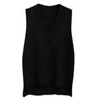 Dawwoti Women V Neck Sweater Vest Sleeveless Jumpers Sweatshirt Layered Knit Gilets Waistcoat Top (UK, Alpha, One Size, Regular, Regular, Black)