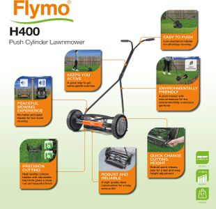 Flymo H400 Push Cylinder Lawn Mower – Manual Grass Cutter