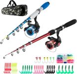 Telescopic Fishing Pole & Reel Combos - 1.3M & 1.6M Rods + 2 Spinning Reels + Lures Hooks + Fishing Bag, Travel Kit for Kids & Family Beginners