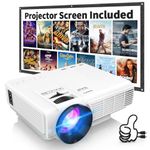 【Projector Screen Included】 1080P Mini Projector with Two-Way Bluetooth, 50% Zoom, Portable Outdoor Movie Projecteur, Compatible with TV Stick, Video Games, HDMI, USB, Smartphone