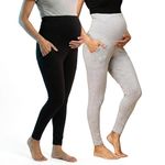 The Mom Store Maternity Leggings | Comfort Stretch Pregnancy Leggings for Women | Over The Belly Design | Maternity Wear for Pregnant Women(Black & Grey, M)