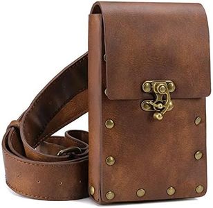 Belt Pouch Waist Bag Fanny Pack Medieval Vintage Leather Pouch Cellphone Holder Holster Carry Belt Purse Pocket Casual Hiking Festival Renaissance Faire Costume Props Travel Wallet, Brown, High: