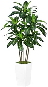 ASTIDY Artificial Dracaena Tree 5FT - Faux Tree with White Tall Planter - Fake Tropical Yucca Floor Plant in Pot - Artificial Silk Tree for Home Office Living Room Decor Indoor