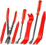 Keze 7 Pcs Auto Trim Removal Tool Kit for Car Panel Dashboard Door Clips and Upholstery with Plastic Pry Tool & Clip Pliers – No Scratch Design Professional Automotive Repair Tools Set, Red