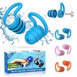 Swimming Ear Plugs Waterproof Earplugs - 3 Pairs Silicone Swim Ear Plugs for Adult, Water Sports Earplugs for Showering, Bathing, Surfing - Keep Ear Water Out. (Blue,Pink,Orange)