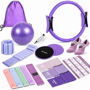 AULEVA Home Pilates Kit for Women, 18 Piece Pilates Set with Silicone Ankle & Wrist Weights, Ring, Ball, 8 Resistance Bands, Sliders, Grip Socks & Workout Guide