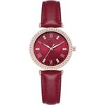 NUOVO Women's Watches Ladies Quartz Wrist Watch with Luxury Crystal Diamonds for Women Girls Fashion Red Leather Strap Daily Life Waterproof Lady Watch Ideal Choice for Gifts