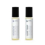 Essential Oil Blend Roll On. Set of 2: Headache & Sleep Tight, Ylang Ylang, Clary Sage, Lavender, Rosemary, Peppermint Oils for Calming Aromatherapy Effect, 9 ml.x 2| 0.3 fl.oz x 2