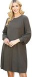 RIAH FASHION Comfy Long Sleeve Dress - Women's Casual Pocket Maternity Dresses, Hacci, French Terry, Puff Long Sleeve Hacci - Olive, X-Large