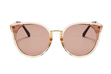 FEISEDY Women Chic Polarized Cat Eye Small Sunglasses Vintage Oversized Round Sunglasses Anti Glare B7000, Champagne, 55mm