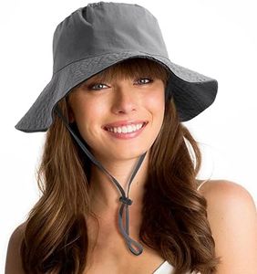 Waterproof Sun UPF 50+ Bucket Hat UV Protection Packable Brimmed Boonie for Women Men Summer Lightweight Hiking Outdoor Cap, Grey, One Size