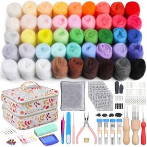 Veroave 385 PCS Needle Felting Kit, Complete Needle Felting Tools and Supplies, with 45 Colors Wool Roving, Wool Felt Tools and Felt Molds for Home Decoration Felted Animal