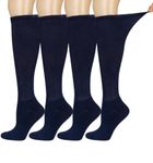 Bamboo Rayon Knee High Diabetic Socks for Men & Women 4 Packs, Soft No-Binding Cushioned Sole Seamless Diabetic Socks, Navy Blue(4 Pairs), 10-13