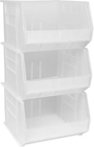 Akro-Mils 30270 AkroBins Plastic Storage Bins, Space-Saving Stackable Bins for Garage, Pantry, Craft Organization, 18" x 16" x 11", Clear, 3-Pack