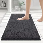 Smiry Luxury Chenille Bath Rug 24''x16'', Extra Soft and Absorbent Shaggy Bathroom Mat Rugs, Machine Washable, Non-Slip Plush Carpet Runner for Tub, Shower, and Bath Room, Charcoal Grey