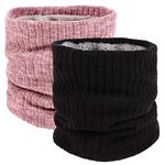 Neck Warmer Gaiter Tube Polar Fleece Ski Winter Face Cover Mask Cold Weather Face Scarf (2 Pack Black+Pink)