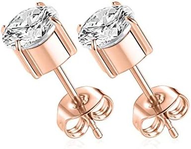 hengkaixuan 1 Pair Titanium Implant Quality Stud Earrings Hypoallergenic Cubic Zirconia 3mm 4mm 5mm 6mm Stud Earrings for Women Girls for Men for Sensitive Ears Gold Silver Rose Gold, Metal