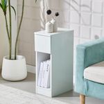 Slim Bedside Table Bedroom Nightstand with Open Shelf & Drawer, Narrow End Table Sofa Side Table for Living Room, Compact Wooden Lamp Table Telephone Table for Home Office, High Gloss White