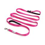 PAWZPAL 10FT Hands-Free Bungee Dog Leash - Adjustable Belt, Dual Handles, Reflective-Heavy-Duty Nylon, Comfortable Grip for Medium to Large Dogs (Rose Red)