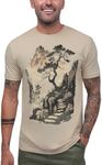 INTO THE AM Tranquil Ascent T-Shirt - Cool Space Design Tees for Men (Cream, 2X-Large)