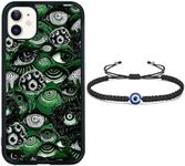 Onemiliayears CoolGreen Eye Phone Case and Eye Bracelet, Trippy Scary Horror Eyeball Partten iPhone 11 Case, Non-Slip Design and Phone Case for Teen Girls, Boys, Women and Men(iPhone - 11)