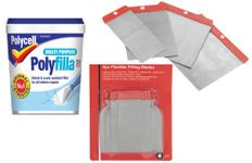 Polyfilla Ready Mixed Filler for Wood Brick Walls Plaster Multi Purpose Quick Drying White 1kg and Flexible Filling Knifes 4pc Blades