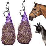 Majestic Ally 2 pcs Ultra Slow Feed 1.5"x1.5" Holes 40” Hay Net for Horses and livestocks (Purple)