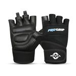 Nivia Pro Grip Gym Gloves for Men & Women, Weightlifting Gloves, Leather Gym Gloves with Neoprene Wrist Strap,Towel Fabric on Thumb to Wipe Sweat Away, Black (Large)