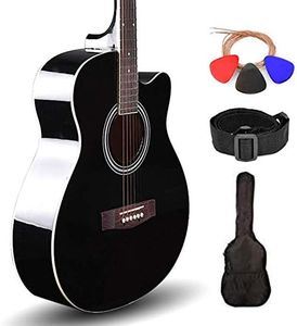 Kadence Frontier Series,Black Rose Wood Acoustic Guitar With Die Cast Keys Combo (Bag,Strap,Strings And 3 Picks)