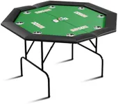 Poker Table Foldable, Casino Leisure Texas Holdem Game Table with 8 Deep Stainless Steel Cup Holders, Portable 8 Players Octagon Blackjack Gaming Table, for Family Games, Club, Outdoor Camping