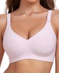 OXYIBRAS Comfort Bras for Women Wireless Non-Wired Support Women's Bra Smooth Seamless Womens Bras Soft V Neck Brassiere with Bra Extender Everyday Bra Pink XXL