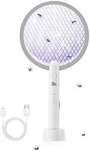 PAL&SAM Bug Zapper, Mosquito Killer USB/Rechargeable, Electric Fly Swatter Lamp & Racket 2 in 1 for Home, Bedroom, Kitchen, Patio (Grey&White)