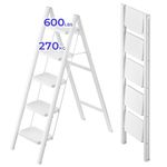 JOISCOPE 5 Step Ladder, Iron Folding Step Stool with Wide Anti-Slip Thickened Pedal, Multi-Use Ladder for Kitchen, Household, and Office, 600 Lbs Capacity, White