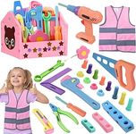 Gifts2U Toy Tool Set for Girls Pretend Play Toy with Play Drill Tool Box and Toy Tape Measure, Pink Toy Tool Set Learning Tool Kit for Girls Toddlers Boys Age 3 4 5 6 Home Stem DIY Gifts