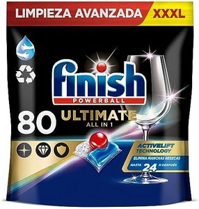 Finish Powerball Ultimate All in 1 Pastillas para el lavavajillas, eficaz contra manchas resecas, 80 pastillas