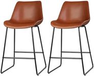 Artiss Bar Stools Stool Set of 2 Kitchen Counter Barstools Dining Chair Chairs Metal Leather Backrest Brown in 70cm Seat Height Floor for Home Bar Dining Room Cafe Outdoor Indoor