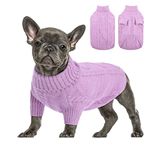 Queenmore Small Dog Pullover Sweater, Cold Weather Cable Knitwear, Classic Turtleneck Thick Warm Clothes for Chihuahua, Bulldog, Dachshund, Pug (Lilac, Medium)