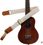 MUSIC FIRST Original Design Cream Graceful & Vintage Lace Soft Lace & Genuine Leather Ukulele Strap Ukulele Shoulder Strap With a Genuine Leather Strap Locker (Cream)