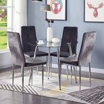 GOLDFAN Round Dining Table and Chairs Set 4 High Gloss Kitchen Table with High Back Soft Velvet Chairs, Grey