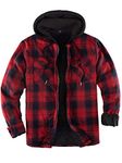 Men's Sherpa Lined Full Zip Hooded Plaid Flannel Shirt Jacket Red Grey M